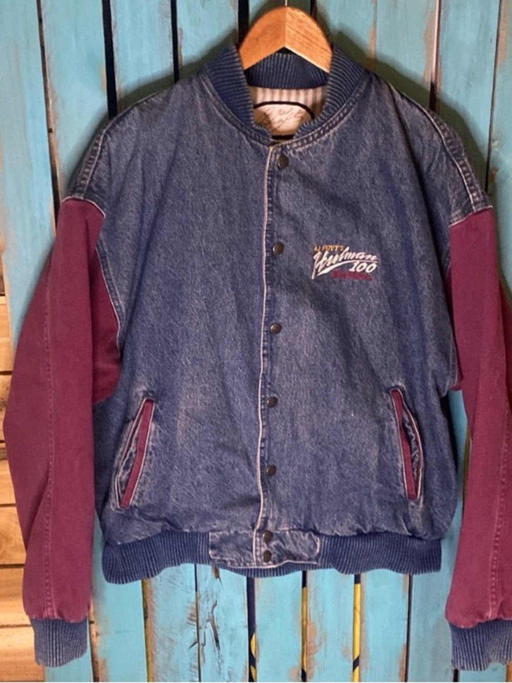 Vintage 90s A. J. Foyt’s Hulman 100 True Value USAC jean jacket M autographed